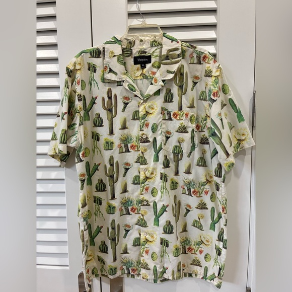 Brixton Other - Brixton Cactus-Print Short Sleeve Camp Shirt - Green on Cream